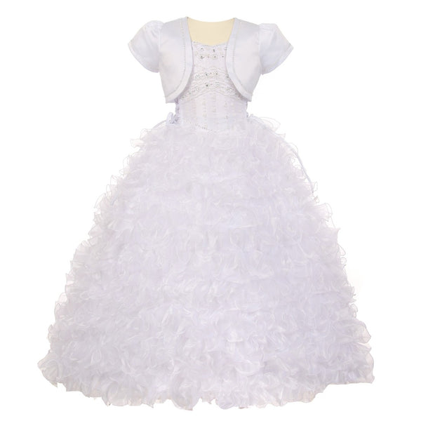 Rainkids Little Girls White Rhinestone Pearl Off Shoulder Communion Dress 6 - SophiasStyle.com