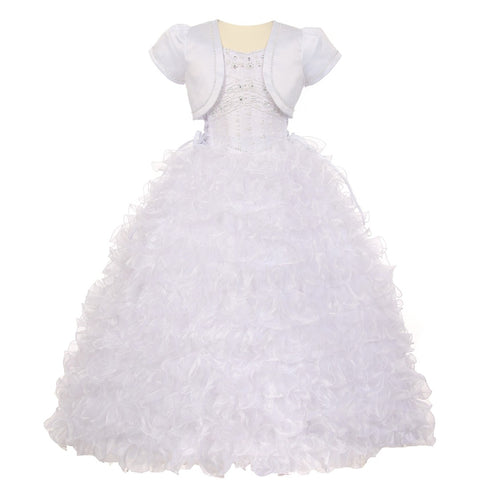 Rainkids Little Girls White Rhinestone Pearl Off Shoulder Communion Dress 6 - SophiasStyle.com