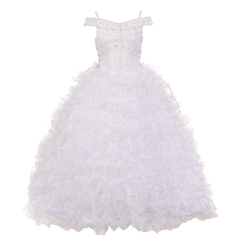 Rainkids Little Girls White Rhinestone Pearl Off Shoulder Communion Dress 6 - SophiasStyle.com