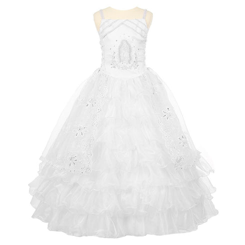 Rain Kids Big Girls White Rhinestone Virgin Mary First Communion Dress 7-18 - SophiasStyle.com