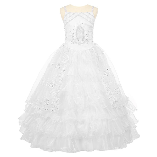 Rain Kids Big Girls White Rhinestone Virgin Mary First Communion Dress 7-18 - SophiasStyle.com