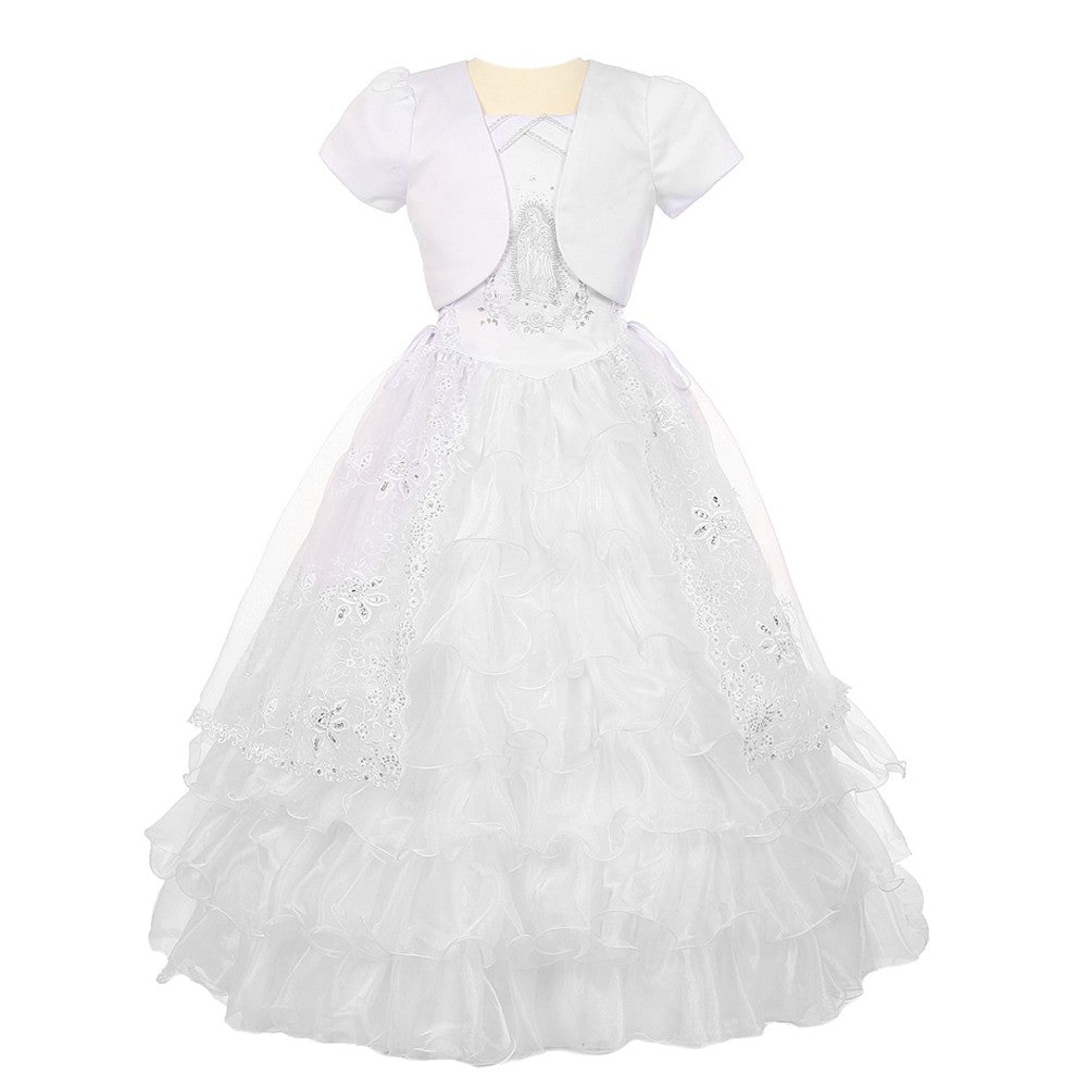 Rain Kids Big Girls White Rhinestone Virgin Mary First Communion Dress 7-18