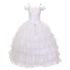 Rainkids Big Girls White Off Shoulder Sparkly Ruffle First Communion Dress 7-20 - SophiasStyle.com