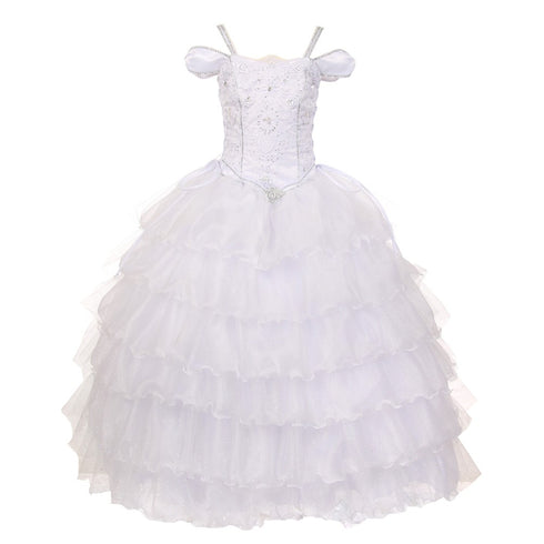 Rainkids Big Girls White Off Shoulder Sparkly Ruffle First Communion Dress 7-20 - SophiasStyle.com