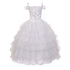 Rainkids Big Girls White Off Shoulder Sparkly Ruffle First Communion Dress 7-20 - SophiasStyle.com