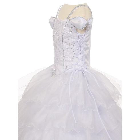 Rainkids Big Girls White Off Shoulder Sparkly Ruffle First Communion Dress 7-20 - SophiasStyle.com