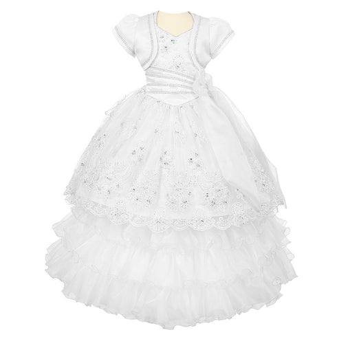Rainkids Big Girls White Stunning Ruffle Detachable First Communion Dress 7-20 - SophiasStyle.com