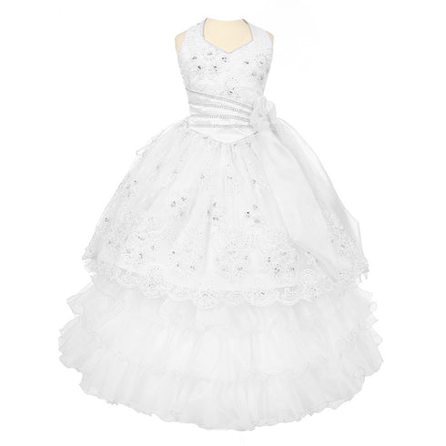 Rainkids Big Girls White Stunning Ruffle Detachable First Communion Dress 7-20 - SophiasStyle.com
