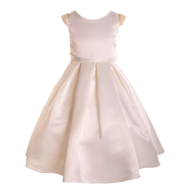 Petite Adele Little Girls Ivory Dull Satin Beaded Flower Girl Dress 2T-6 - SophiasStyle.com