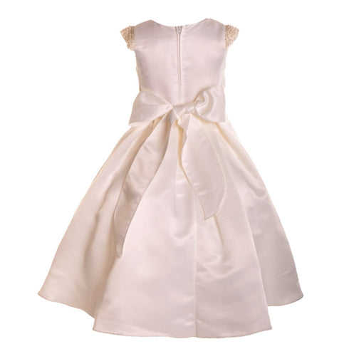 Petite Adele Big Girls Ivory Dull Satin Beaded Junior Bridesmaid Dress 8-16 - SophiasStyle.com