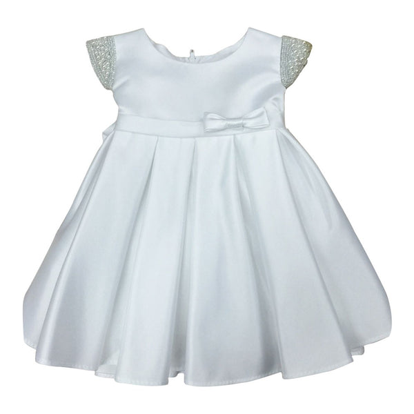 Petite Adele Baby Girls White Dull Satin Beaded Flower Girl Dress 6-24M - SophiasStyle.com
