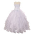 RainKids Big Girls White Sequin Flower Layer Organza Tulle Communion Dress 7-18 - SophiasStyle.com