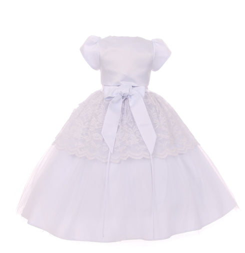 Rain Kids Little Girls White Satin Belt Bow Bolero Flower Girl Dress 2-6 - SophiasStyle.com