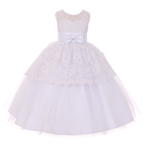 Rain Kids Little Girls White Satin Belt Bow Bolero Flower Girl Dress 2-6 - SophiasStyle.com