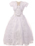 Big Girls White Satin Embroidered Lace Criss Cross Bolero Communion Dress 7-24 - SophiasStyle.com
