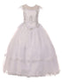 Big Girls White Illusion Neck Embroidered Satin Organza Communion Dress 7-20 - SophiasStyle.com