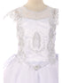 Big Girls White Illusion Neck Embroidered Satin Organza Communion Dress 7-20 - SophiasStyle.com