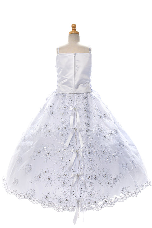 Big Girls White Virgin Mary Beaded Lace Bow Line Bolero Communion Dress 7-24 - SophiasStyle.com