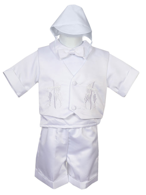 Rain Kids Baby Boys White 4 pc Embroidered Vest Hat Baptism Outfit 3-24M - SophiasStyle.com