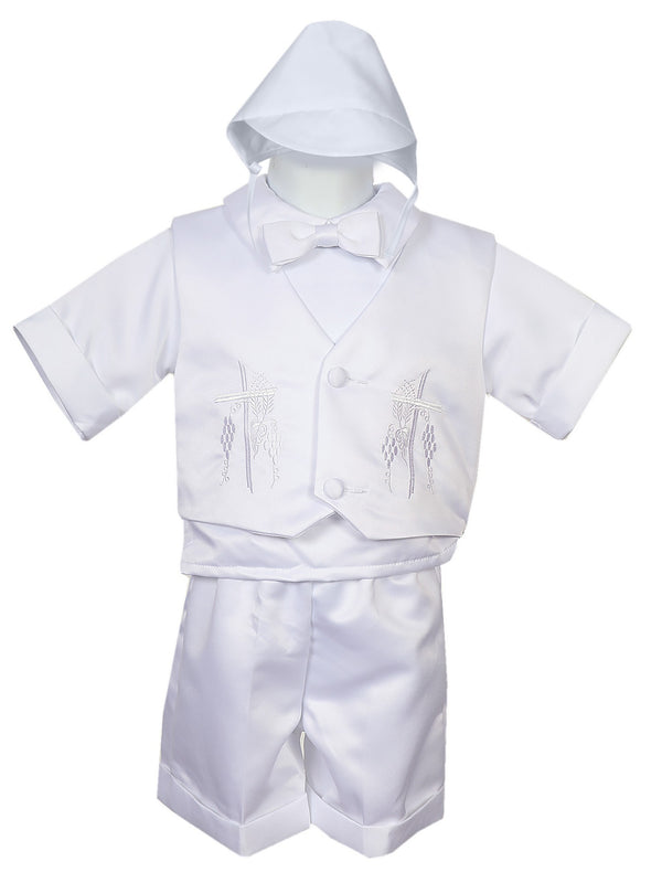 Rain Kids Little Boys White 4 pc Embroidered Vest Hat Baptism Outfit 2-4T - SophiasStyle.com