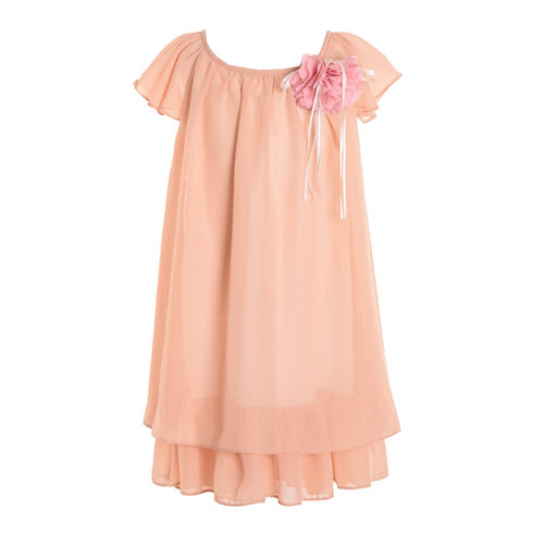 Petite Adele Big Girls Champagne Flower Pin Chiffon Flower Girl Dress 8-12 - SophiasStyle.com