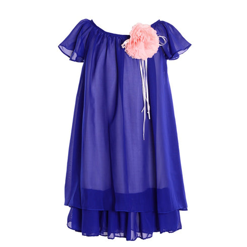 Petite Adele Big Girls Royal Blue Flower Pin Chiffon Flower Girl Dress 8-12 - SophiasStyle.com
