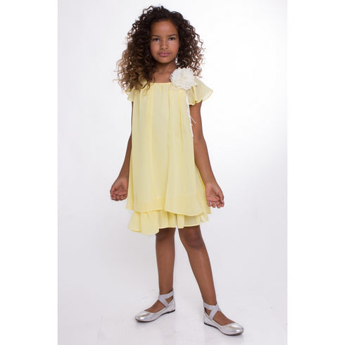 Petite Adele Big Girls Yellow Flower Pin Chiffon Junior Bridesmaid Dress 8-12 - SophiasStyle.com