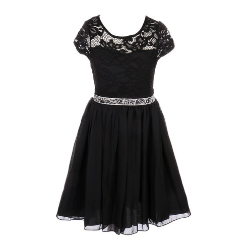 Lace and Chiffon Junior Bridesmaid Party Dress with Stone Belt, Sizes 8-14 - SophiasStyle.com