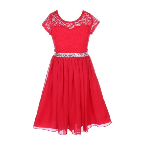 Lace and Chiffon Junior Bridesmaid Party Dress with Stone Belt, Sizes 8-14 - SophiasStyle.com