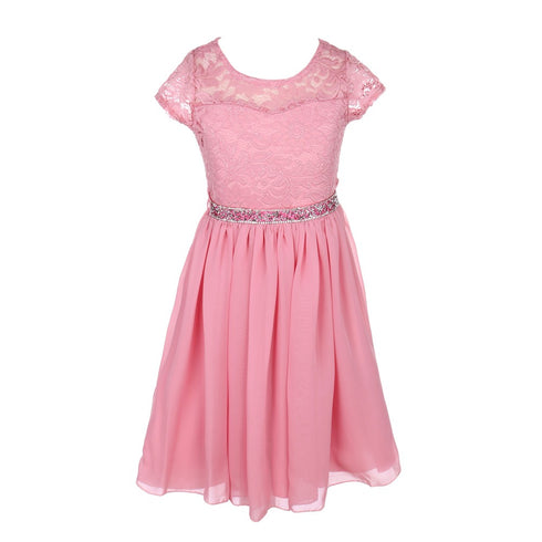 Lace and Chiffon Junior Bridesmaid Party Dress with Stone Belt, Sizes 8-14 - SophiasStyle.com