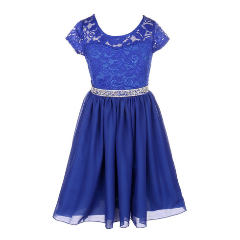 Lace and Chiffon Junior Bridesmaid Party Dress with Stone Belt, Sizes 8-14 - SophiasStyle.com
