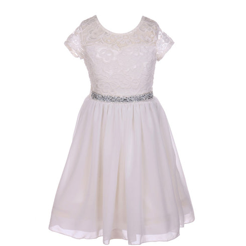 Lace and Chiffon Junior Bridesmaid Party Dress with Stone Belt, Sizes 8-14 - SophiasStyle.com