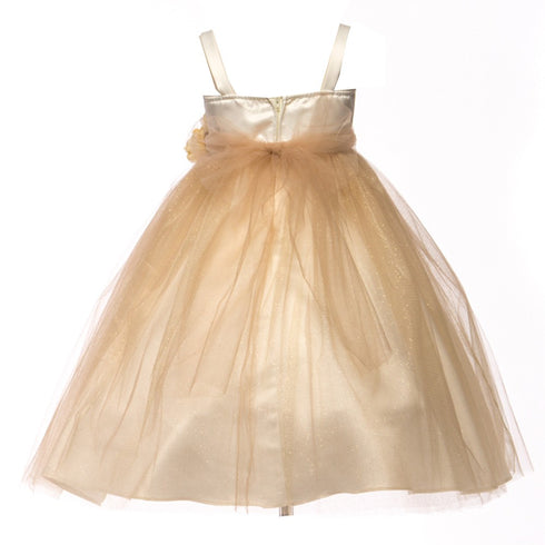 Petite Adele Big Girls Champagne Satin Mesh Junior Bridesmaid Dress 8-12 - SophiasStyle.com