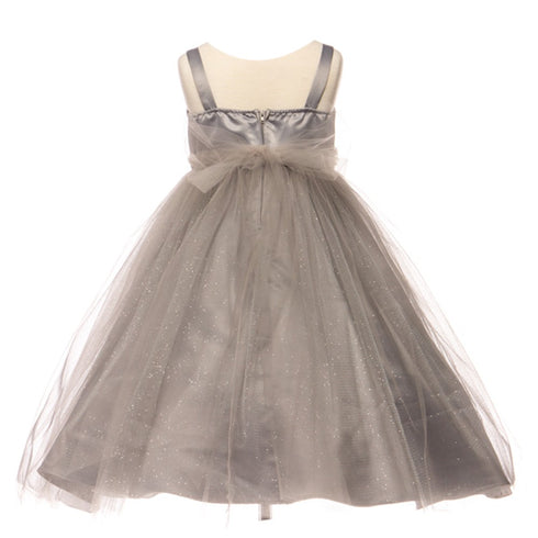 Petite Adele Little Girls Grey Satin Glitter Mesh Flower Girl Dress 2T-6 - SophiasStyle.com