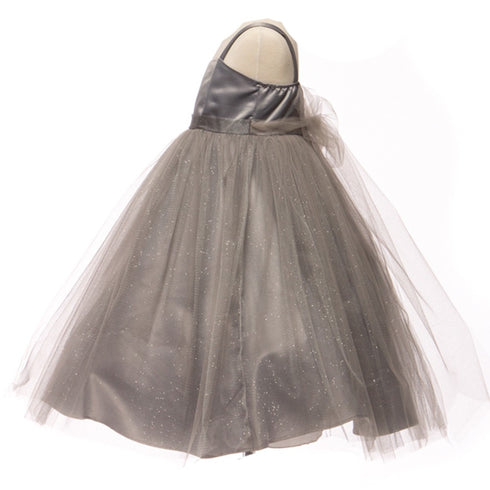 Petite Adele Little Girls Grey Satin Glitter Mesh Flower Girl Dress 2T-6 - SophiasStyle.com