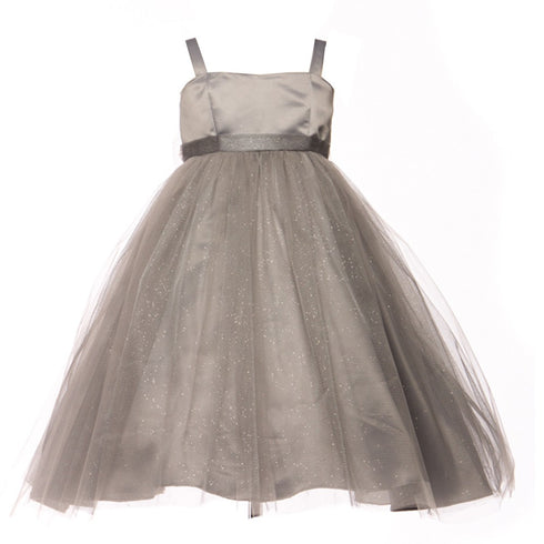 Petite Adele Little Girls Grey Satin Glitter Mesh Flower Girl Dress 2T-6 - SophiasStyle.com