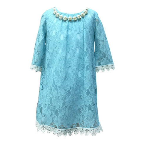 Petite Adele Little Girls Seafoam Lace Necklace Flower Girl Dress 2T-6 - SophiasStyle.com