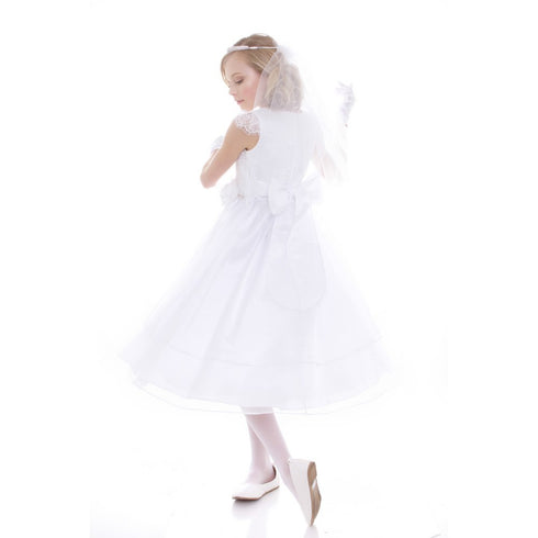 Petite Adele Big Girls White Eyelash Lace Organza Communion Dress 8-12 - SophiasStyle.com