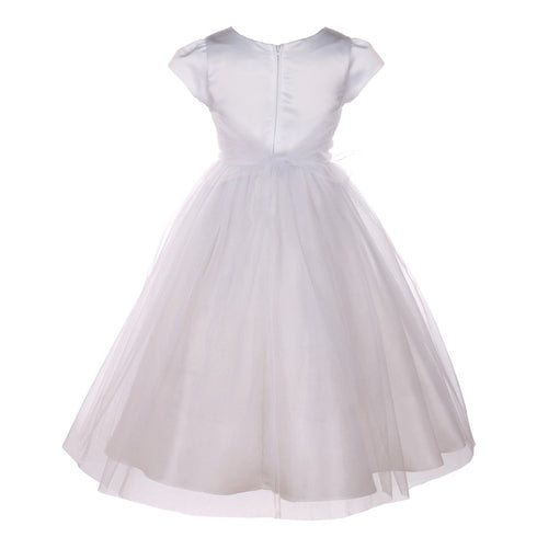 White Sparkle Brooch Accent Short Sleeve Flower Girl Dress 4-6 - SophiasStyle.com