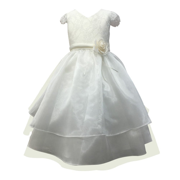 Petite Adele Little Girls Ivory Lace Satin Organza Junior Bridesmaid Dress 8-16 - SophiasStyle.com