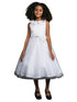 Petite Adele Big Girls White Floral Neck Rhinestone Belt Satin Tulle Dress 8-16 - SophiasStyle.com