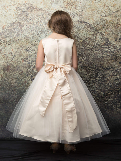 Petite Adele Little Girls Champagne Rhinestone Belt Tulle Skirt Satin Dress 2-6 - SophiasStyle.com