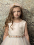 Petite Adele Big Girls Champagne Rhinestone Belt Tulle Skirt Satin Dress 8-16 - SophiasStyle.com