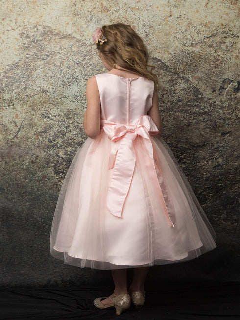 Petite Adele Big Girls Blush Rhinestone Belt Tulle Skirt Satin Dress 8-16 - SophiasStyle.com
