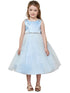 Petite Adele Girls Blue Dull Satin Tulle Dress with Cristal on Shoulder and Waist, Sizes 2-16 - SophiasStyle.com