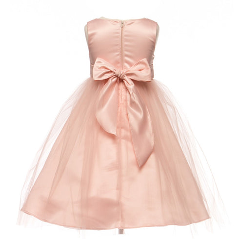 Petite Adele Big Girls Pink Dull Satin Brooch Junior Bridesmaid Dress 8-12 - SophiasStyle.com