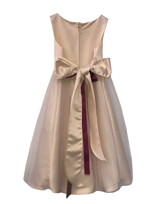 Petite Adele Girls Dull Satin Tulle Overlay Broche Flower Girl Dress 2T-12 - SophiasStyle.com