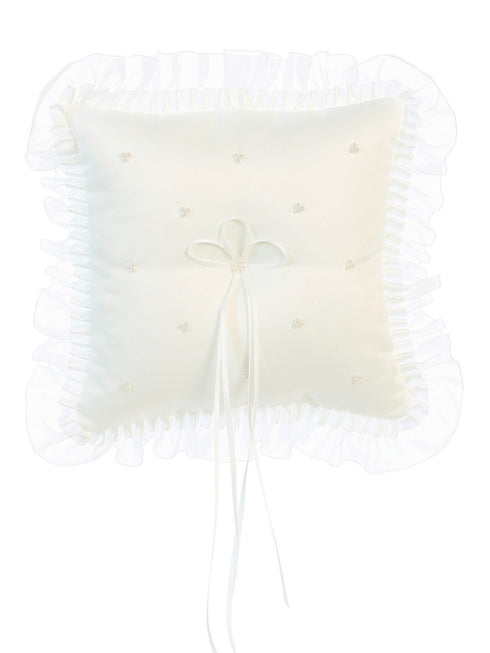 Tip Top Kids Boys Ivory Ruffled Edge Pearls Satin Ring Bearer's Pillow - SophiasStyle.com