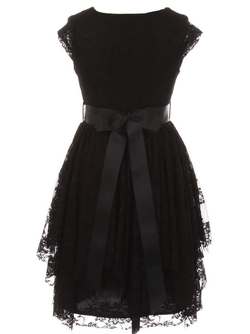 Just Kids Little Girls Black Lace Cap Sleeved Ruffle Flower Girl Dress 4-6 - SophiasStyle.com