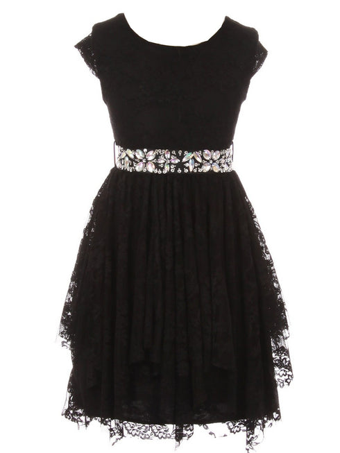 Just Kids Little Girls Black Lace Cap Sleeved Ruffle Flower Girl Dress 4-6 - SophiasStyle.com